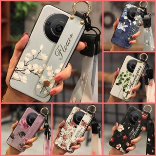 Anti-dust protective Phone Case For Sharp Aquos R8 Pro/SH-51D Fashion Design Lanyard cartoon Wristband Anti-knock Flower