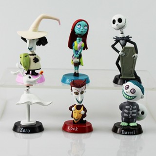 ตุ๊กตาหัวเขย่า Skellington Nightmare Jack แฮนด์เมด สําหรับตกแต่งรถยนต์ 6 ชิ้น
