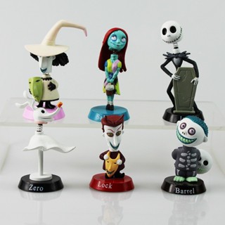 ตุ๊กตาหัวเขย่า Skellington Nightmare Jack แฮนด์เมด สําหรับตกแต่งรถยนต์ 6 ชิ้น