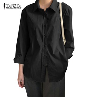 Zanzea เสื้อเชิ้ตแขนยาว สีพื้น สไตล์เกาหลี สําหรับผู้หญิง