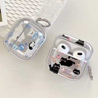 เคสหูฟัง แบบนิ่ม ลายการ์ตูนสุนัข แมวดํา สําหรับ AirPods Pro 2 AirPods 3 Pro2