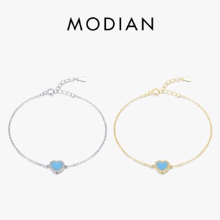 Modian สร้อยข้อมือเงินแท้ 925 จี้รูปหัวใจ สีเขียวขุ่น ปรับได้ หรูหรา เครื่องประดับ สําหรับผู้หญิง งานแต่งงาน ของขวัญ