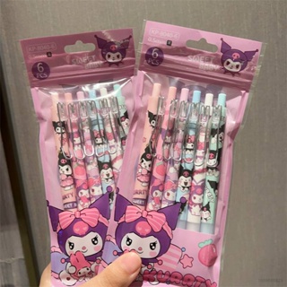 Jason 6 ชิ้น / เซต Sanrio Click ball pen Kuromi ปากกาเจล หัวกลม สีดํา 0.5 มม.