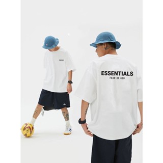  เสื้อยืด GEMMMA fear of god essentials letter print T-shirt ผ้าคอตตอน 100% เสื้อยืดผู้ชาย ใส่สบายๆ เสื้อยืดสีขาว oversi