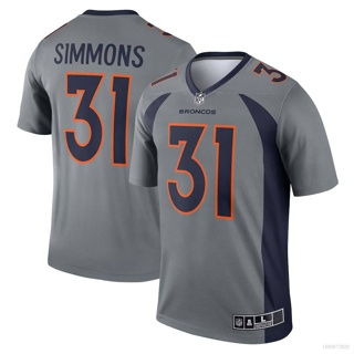 เสื้อกีฬาแขนสั้น ลายทีมชาติฟุตบอล Justin Simmons HQ1 NFL Denver Broncos Jersey ชุดเหย้า สีเทา QH1