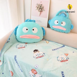 Sanrio ผ้าห่ม ลายการ์ตูนตลก HANGYODON ใช้คู่ สําหรับบ้าน ออฟฟิศ หมอนผ้าห่ม งีบหลับ 2 In 1