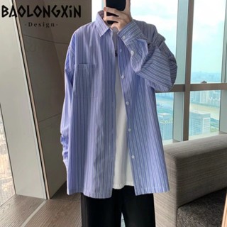 BAOLONGXIN ผู้ชายเสื้อใหม่มาตรฐานแนวโน้มฤดูใบไม้ผลิฮาราจูกุแขนยาวแฟชั่นสีทึบขี้เกียจเยาวชนที่นิย