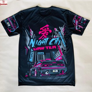 (juxian)เสื้อยืดลายรถซิ่ง Night City สีดำลายใหม่ล่าสุด สุดเท่