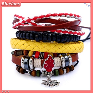 Bluelans สร้อยข้อมือหนังถัก ลูกปัดไม้ หลายชั้น สไตล์เรโทร สําหรับผู้หญิง 4 ชิ้น ต่อชุด