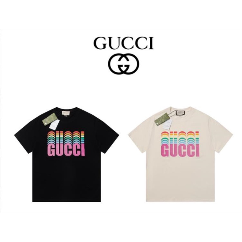 ขายดี GU8661I เสื้อยืดแขนสั้น ผ้าฝ้าย พิมพ์ลายตัวอักษร สีรุ้ง แฟชั่นสําหรับผู้ชาย และผู้หญิง