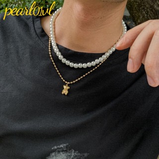 Pearl01 สร้อยคอ จี้ลูกปัด รูปหมีน่ารัก อินเทรนด์ใหม่ สําหรับผู้หญิง และผู้ชาย