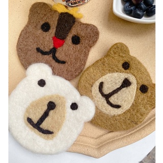 1Buycart Bear Wool Felt Coaster ที่รองแก้วเครื่องดื่มตกแต่งฉนวนกันลื่นน่ารักน่ารักสำหรับกาแฟ