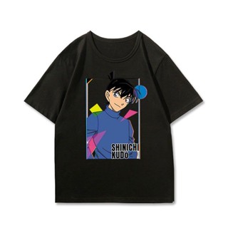 แฟชั่น เสื้อยืดอนิเมะนักสืบโคนันฤดูร้อนแขนสั้นชาย Kudo Shinichi และ Kaitou Kidd พิมพ์อะนิเมะ เสื้อผ้า