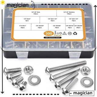 Mag ชุดน็อตสกรู หกเหลี่ยม 1/4-20 8 ขนาด ความยาว 3/8 นิ้ว เป็น 2 นิ้ว สเตนเลส 300 ชิ้น