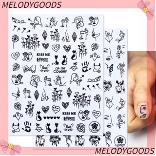 MELODG สติกเกอร์ติดเล็บ มีกาวในตัว รูปหัวใจ และคนรักนามธรรม