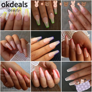 OKDEALS เล็บปลอม แบบยาว ถอดออกได้ 24 ชิ้น