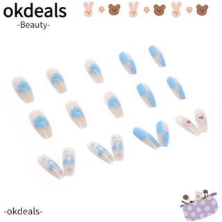 OKDEALS เล็บปลอม หัวสี่เหลี่ยม ลายดอกไม้น่ารัก แบบเต็มรูปแบบ สําหรับผู้หญิง จํานวน 24 ชิ้น