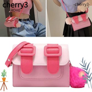 Cherry3 กระเป๋าสะพายไหล่ กระเป๋าถือ ทรงสี่เหลี่ยม ประดับขนเฟอร์ สีแดงกุหลาบ แฟชั่นสําหรับสตรี