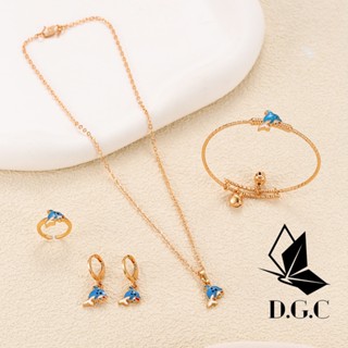 ✨D.g.c✨ ชุดเครื่องประดับ สร้อยคอ สร้อยข้อมือ แหวน ต่างหู ไทเทเนียม สีทอง สไตล์เกาหลี สําหรับเด็กผู้หญิง D437