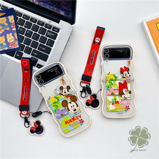 เคสโทรศัพท์มือถือ ซิลิโคนนิ่ม ใส กันกระแทก ลายการ์ตูนหนูน่ารัก พร้อมสายคล้อง สําหรับ Samsung Galaxy Z Flip 4 Z Flip 5 Z Flip 3