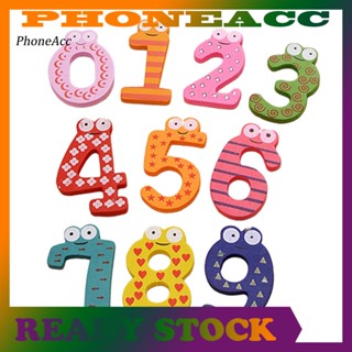 Phoneacc ชุดแม่เหล็กติดตู้เย็นไม้ ตัวเลข 0-9 น่ารัก หลากสี ของเล่นเสริมการเรียนรู้เด็ก 10 ชิ้น