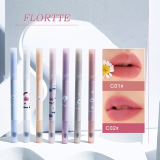 Flortte ลิปไลเนอร์ เนื้อแมตต์ สองหัว พร้อมแปรง ลิปสติก ปากกา ติดทนนาน ไม่เลอะ แต่งหน้า ริมฝีปาก