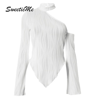 Sweeticme ใหม่ เสื้อยืดลําลอง เปิดไหล่ แขนบาน สีพื้น แฟชั่นสําหรับสตรี 2023