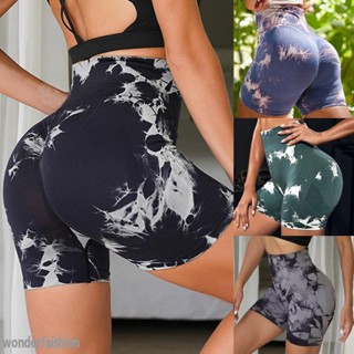 Summer Tie Dye Yoga Shorts Seamless High Waist Butt Lift Fitness Shorts Gym Workout Short Womens Sports Tights Breathable Pants