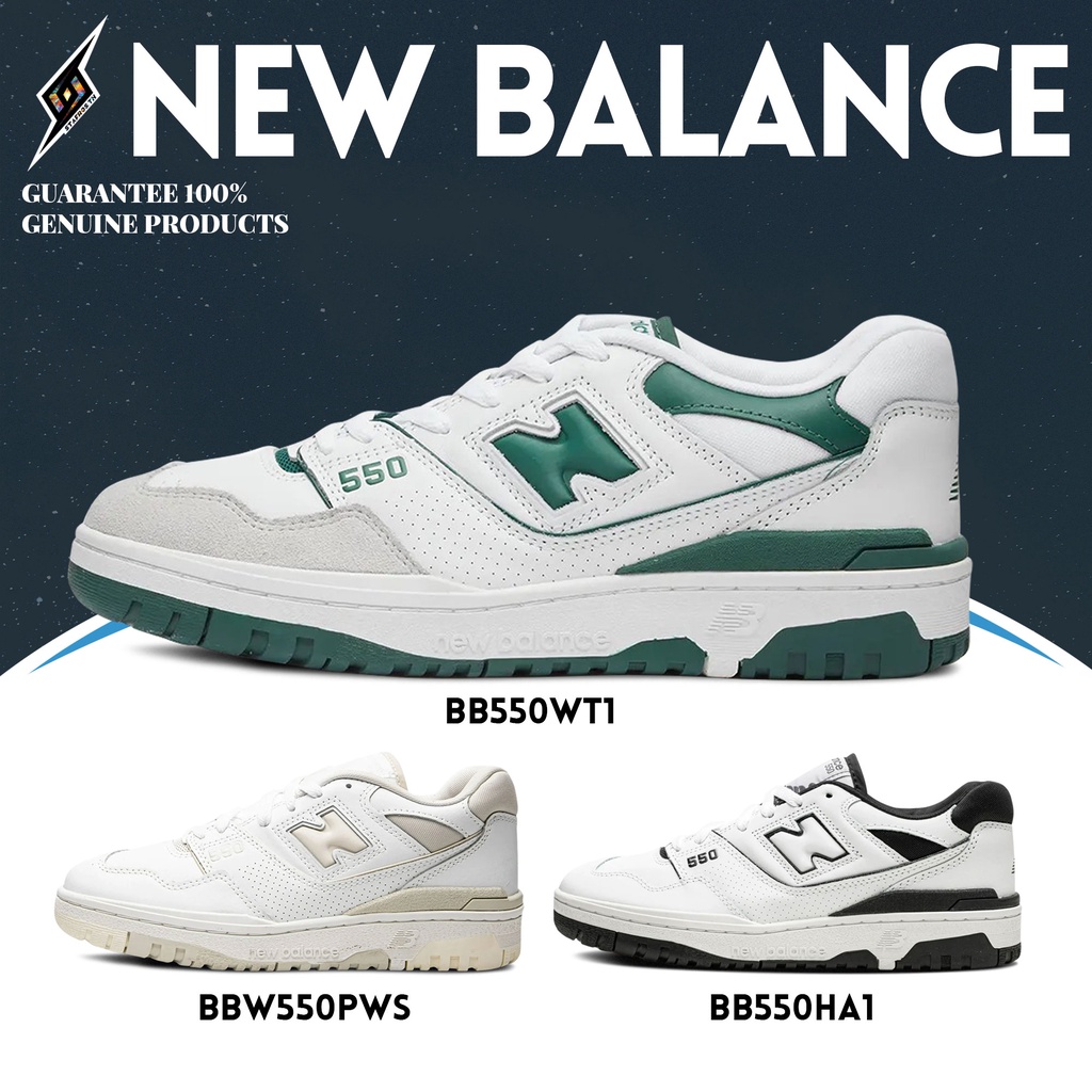 รองเท้าผ้าใบ【New Balance 550】BB550WT1/BB550PWA/BB550HA1 ของแท้100% สีเขียว/สีเทา/สีดำ