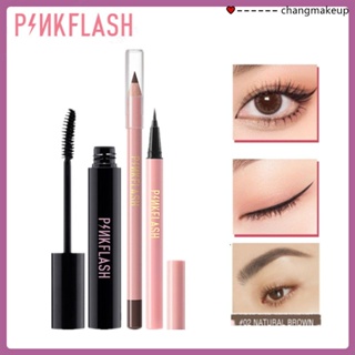 ชุดแต่งตา 3 ชิ้น Pinkflash Ohmywink มาสคาร่าอายไลเนอร์ + ดินสอเขียนคิ้วสีน้ำตาลธรรมชาติมาสคาร่ากันน้ำเส้นใยไมโครม้วนผมธรรมชาติ COD