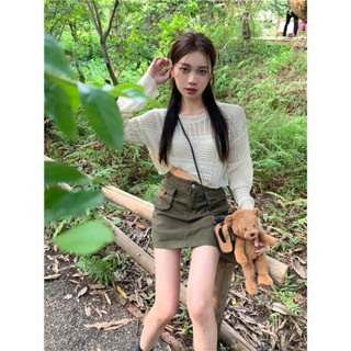 Pphome PPHOME Senior Sister~ เสื้อกันหนาวแขนยาว คอกลม ทรงหลวม สีเขียวทหาร สําหรับผู้หญิง