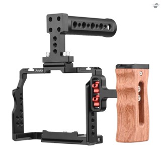 {fly} Andoer Camera Video Cage + Top Handle + Side Wooden Grip Kit Aluminum Alloy with Dual Cold Shoe Mounts Numerous 1/4 Inch Threads Replacement for  A7IV/ A7III/ A7II/ A7R I