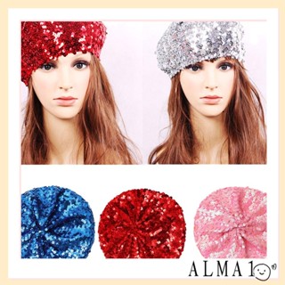 Alma หมวกเบเร่ต์ ผู้หญิง กลิตเตอร์ เลื่อม หมวกข่าว หมวกแกสบี้ ที่มีเสน่ห์