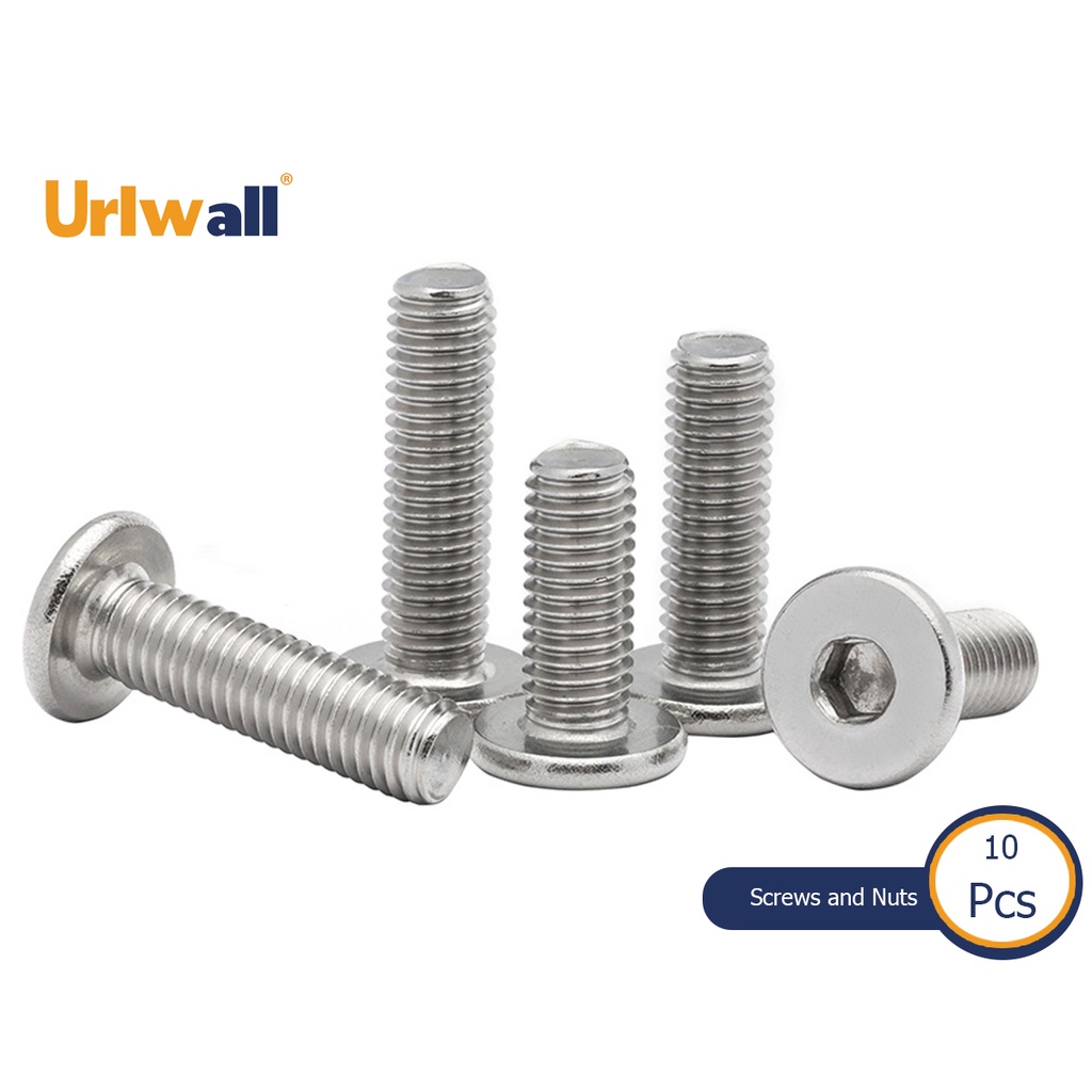 Urlwall 10 ชิ้น CM M2 M2.5 M3 M4 M5 304 สแตนเลส Hex ฮาร์ดแวร์อุปกรณ์เสริมพิเศษซ็อกเก็ต Ultra Thin Super Low Flat Wafer หัวสกรู Bolt