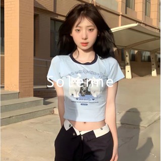 Solenne  เสื้อครอป เสื้อยืดผู้หญิง ครอป baby tee สาวเรโทร 2023 NEW Style ทันสมัย High quality ins ทันสมัย A99J1YV 36Z230909