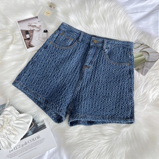 801# Net red woven denim shorts womens summer high waist slimming loose all-match retro wide-leg pants