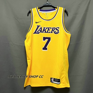 【คุณภาพสูง】ใหม่ ของแท้ NBA Los Angeles Lakers สําหรับผู้ชาย #7 เสื้อกีฬาแขนสั้น Carmelo Anthony Icon Edition สีทอง