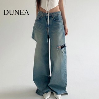 Dunea กางเกงยีนขายาว เอวสูง ทรงตรง ลําลอง สไตล์สตรีท สําหรับสตรี