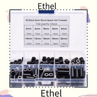 Ethel1 ชุดสกรูสเปเซอร์ไนล่อน ทรงกลม สีดํา ไม่มีเกลียว M3 100 ชิ้น