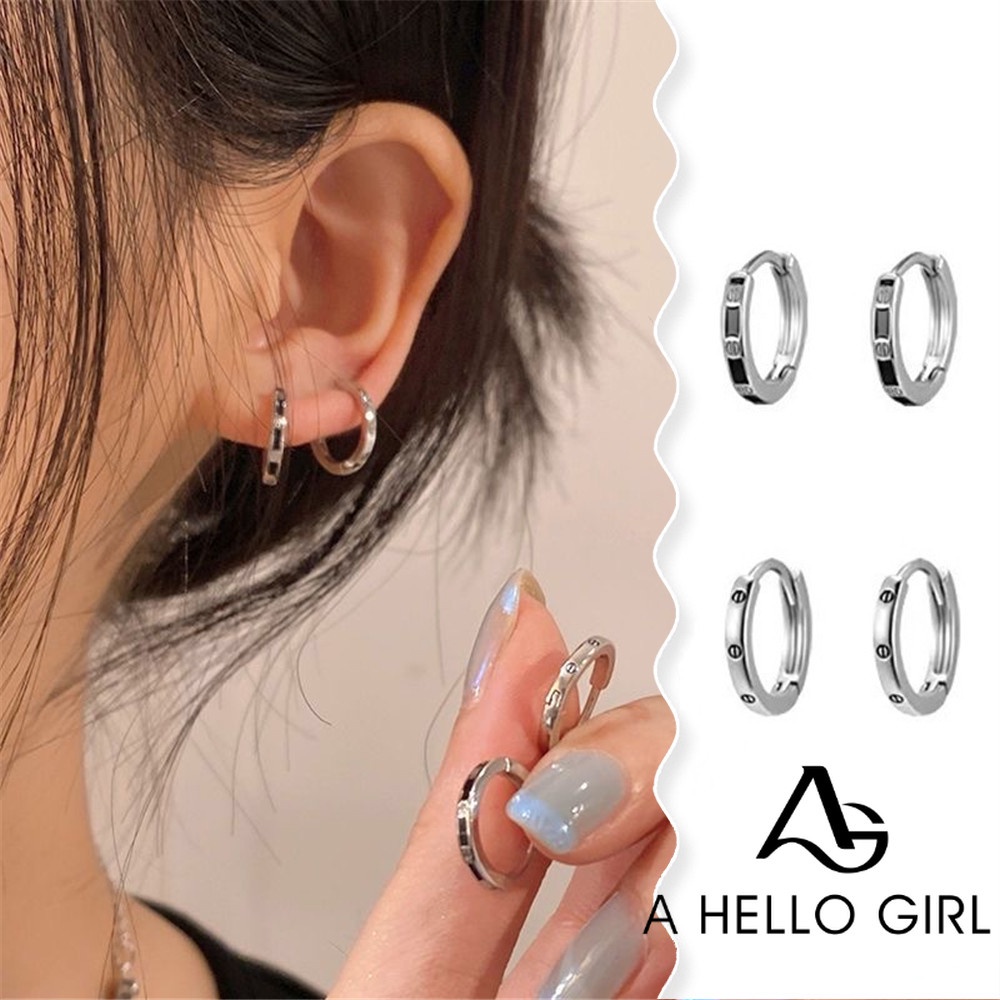 A HELLO GIRL ต่างหูห่วง เรียบง่าย ผู้หญิง ออกแบบเฉพาะ ระดับไฮเอนด์ ลมหนาว ต่างหูห่วงฝรั่งเศส ต่างหูสวัสดี สาวน้อย