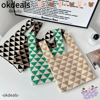 Okdeals กระเป๋าถือ ผ้าถัก ทรงโท้ท แฮนด์เมด จุของได้เยอะ ลายเรขาคณิต สําหรับผู้หญิง