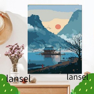 Lansel ภาพวาดสีน้ํามันดิจิตอล รูปภูเขา พระอาทิตย์ขึ้น สําหรับตกแต่งบ้าน