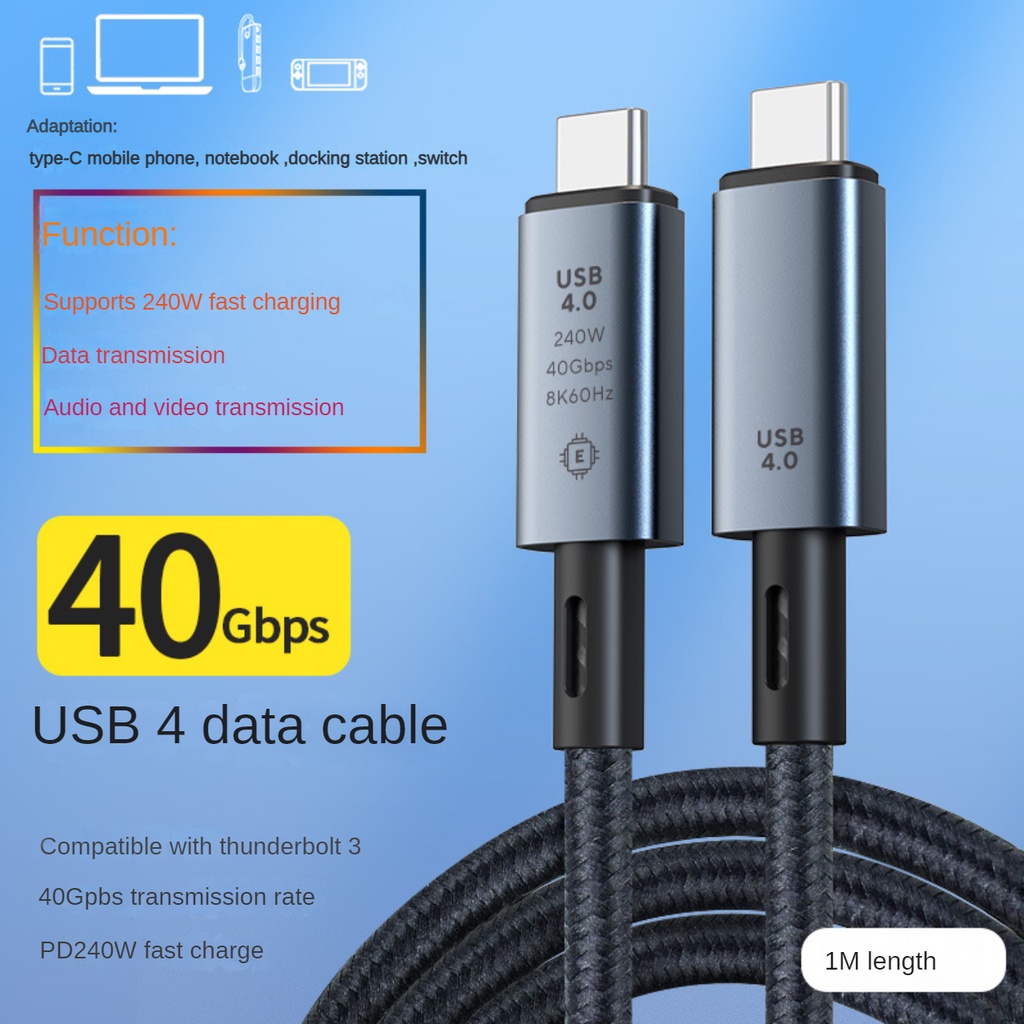 สายชาร์จ Type C 240W 40Gbps ความเร็วสูง 8K 60Hz USB4 สําหรับแล็ปท็อป โทรศัพท์มือถือ แท็บเล็ต 3 4 ราคา ถูกที่สุด ดีลบีเคเค
