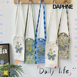 Daphne กระเป๋าถือ กระเป๋าสะพายไหล่ ผ้าถัก ความจุเยอะ ลายผีเสื้อ ดอกไม้ ขนาดเล็ก ใส่โทรศัพท์มือถือได้ แฟชั่นสําหรับเด็กผู้หญิง