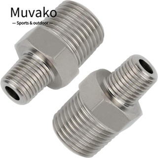 Muvako ข้อต่อท่อหกเหลี่ยม สเตนเลส 1/2 นิ้ว NPT ตัวผู้ X 3/8 นิ้ว สีเงิน 2 ชิ้น