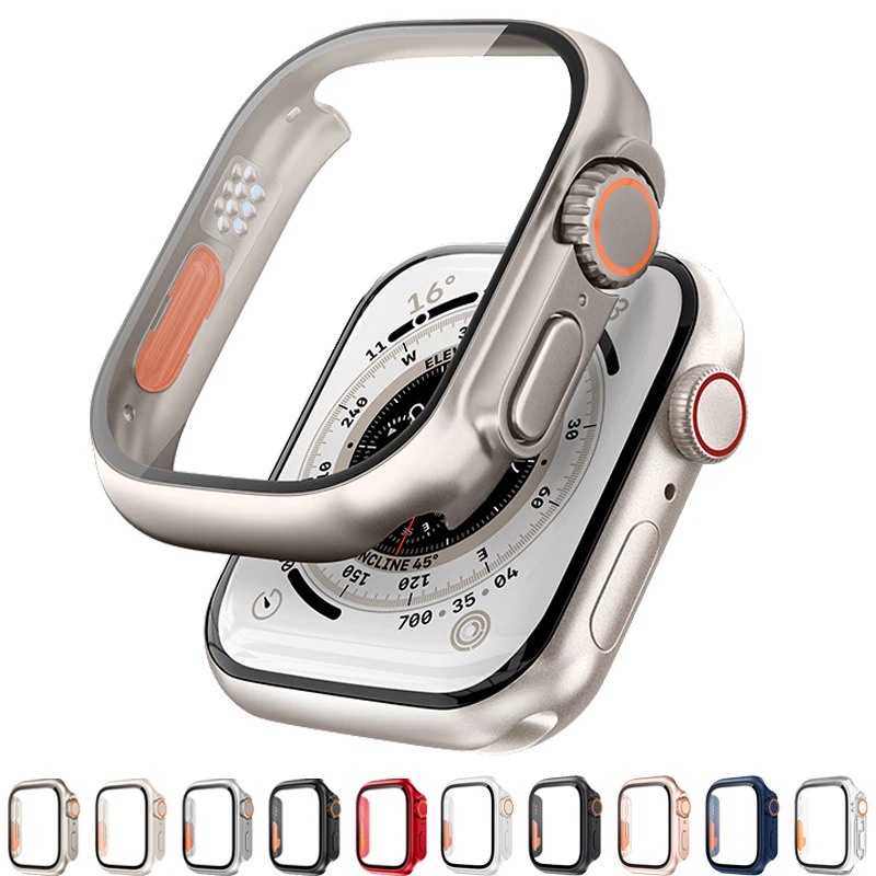 เคส+กระจกกันรอย PC สําหรับ Apple Watch 8/7/SE2/6/5/4 ขนาด 45มม 41มม 49มม 44มม 40มม