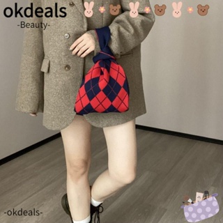 Okdeals กระเป๋าถือ กระเป๋าช้อปปิ้ง ผ้าถัก แฮนด์เมด ความจุสูง แฟชั่นสําหรับผู้หญิง