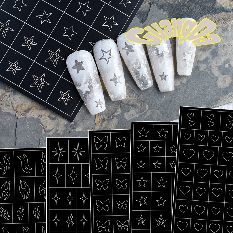 【GuangDa】สติกเกอร์แม่แบบ ลายฉลุผีเสื้อ สําหรับตกแต่งเล็บ DIY