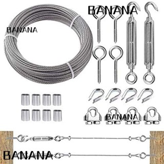 Banana1 ชุดเชือกลวดสลิง สเตนเลส 304 M6 50 ฟุต ตะขอปรับได้ และตา สําหรับสวน กลางแจ้ง