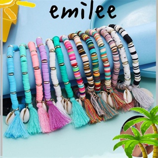 Emilee สร้อยข้อมือลูกปัดเปลือกหอย สีทอง สีเงิน โบฮีเมียน ปรับได้ เครื่องประดับชายหาด แฮนด์เมด พร้อมพู่